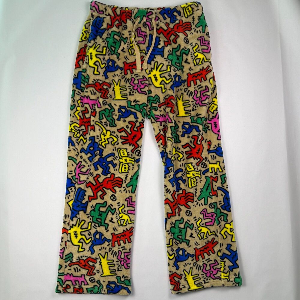 Keith Haring Ripple Junction Fleece Pants Medium Tan Lounge Pop Art